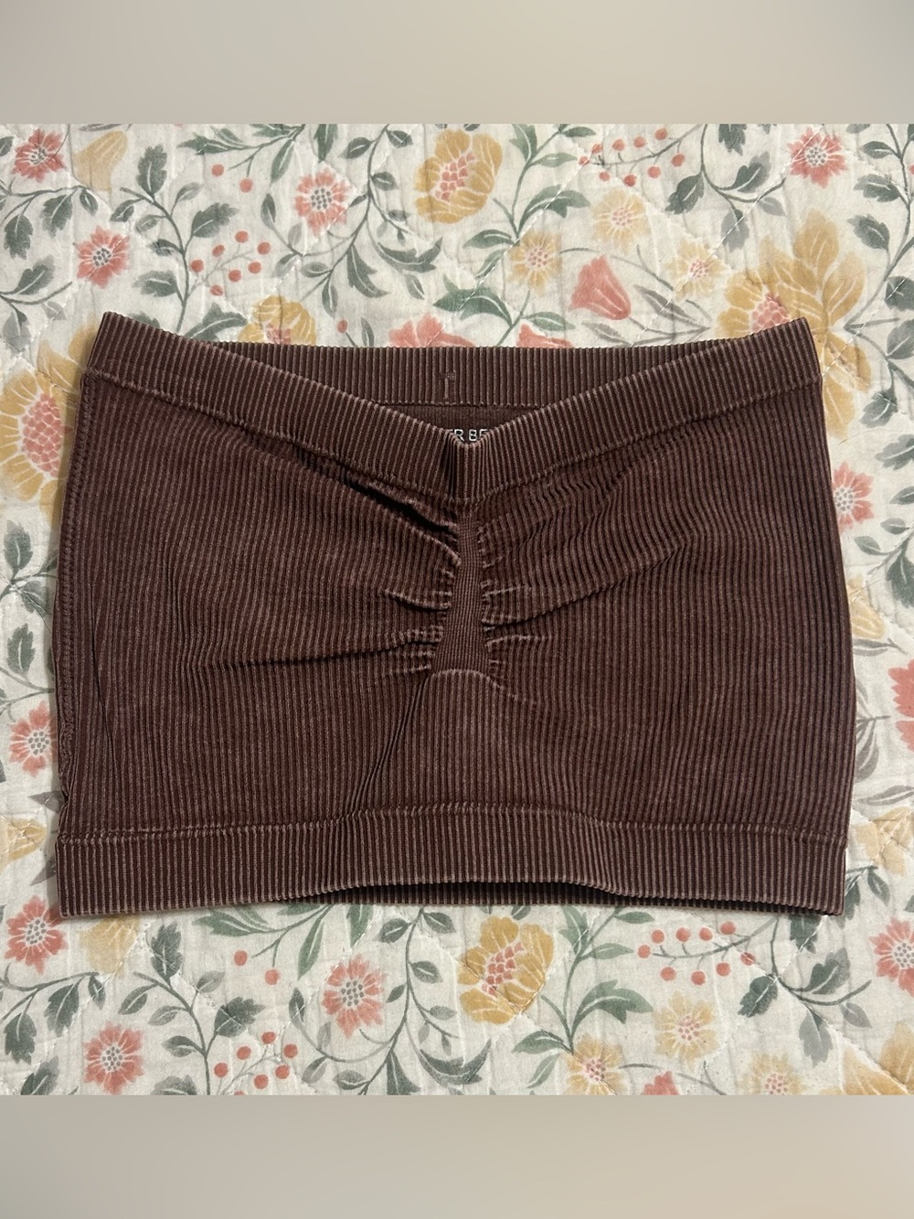 Better Be Brown Ribbed Ruched Crop Tube Top NWT!